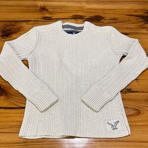 American Eagle Outfitters Cream Ribbed Crewneck Sweater